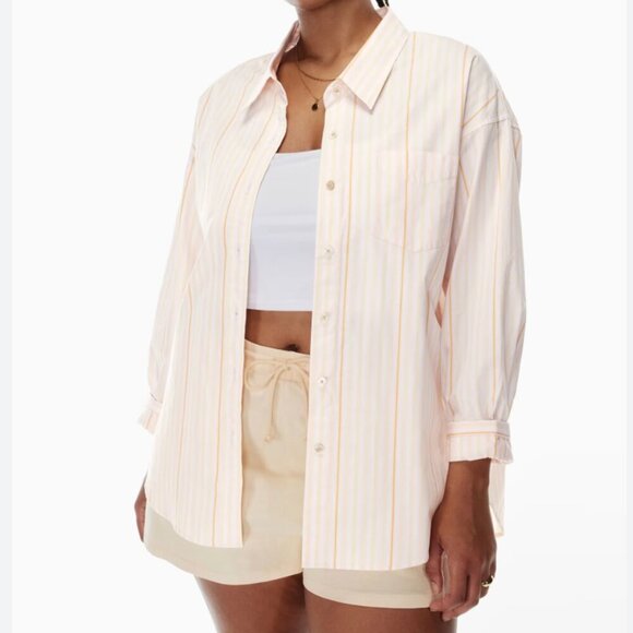 Aritzia Wilfred Free Relaxed Button Up Cotton Shirt NWT Barlowe Aprc/Lilac Sz XS - Picture 2 of 8